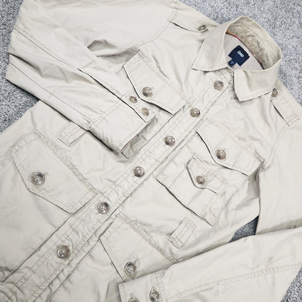 Gap Jacket Womens S Utility Military Field Khaki Tan Cotton Shacket Cargo Pocket